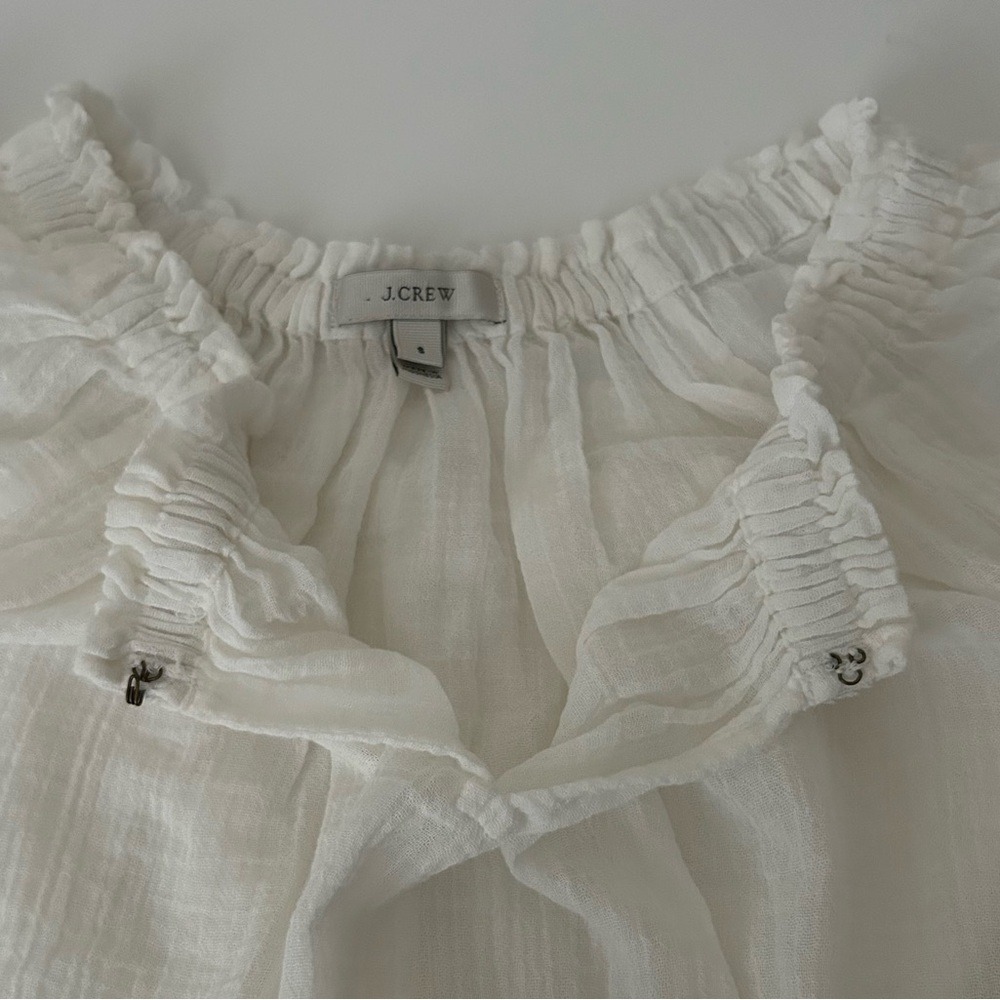 J. Crew White Cotton 3/4 Sleeve Elastic Waist Beach Cover Up Dress Small - Picture 11 of 13
